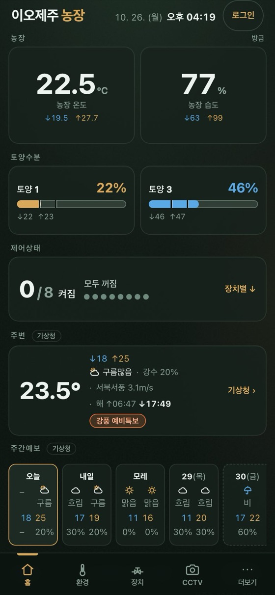이오제주 농장 모니터 휴대폰 화면